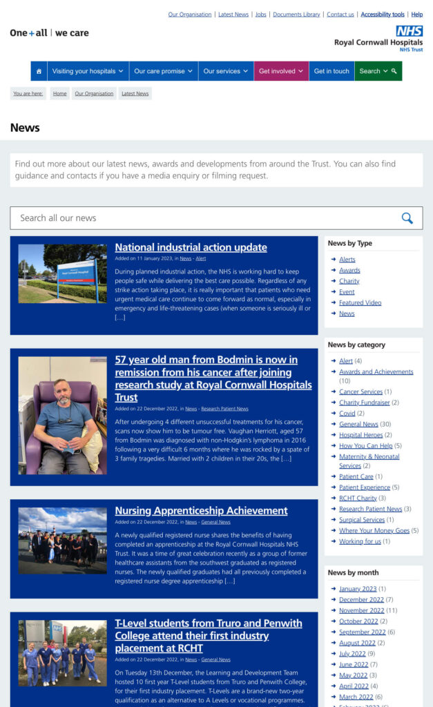 Royal Cornwall Hospital News website