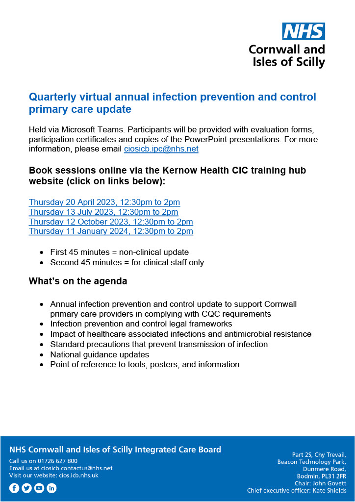 NHS CIOS ICB infection prevention and control virtual annual updates